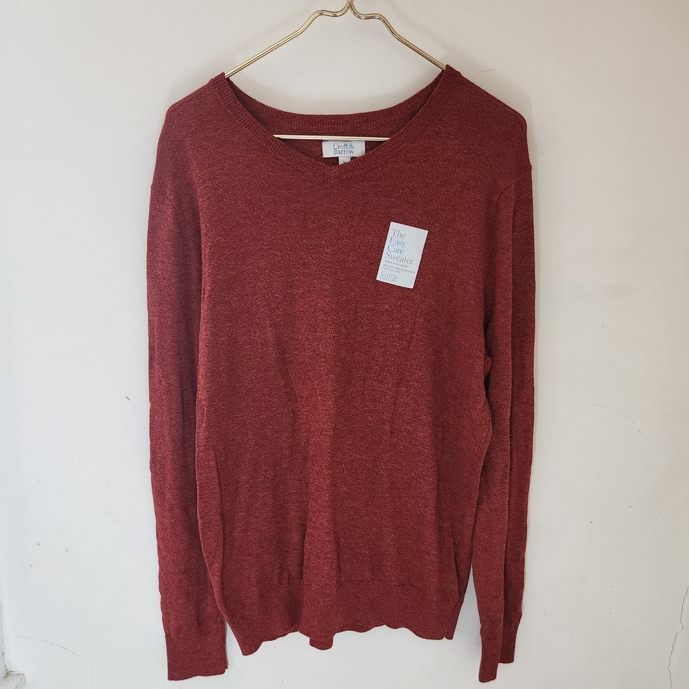 Croft & Barrow Mens V-Neck Easy Care Sweater Orange‎ Heather Knit Medium NEW